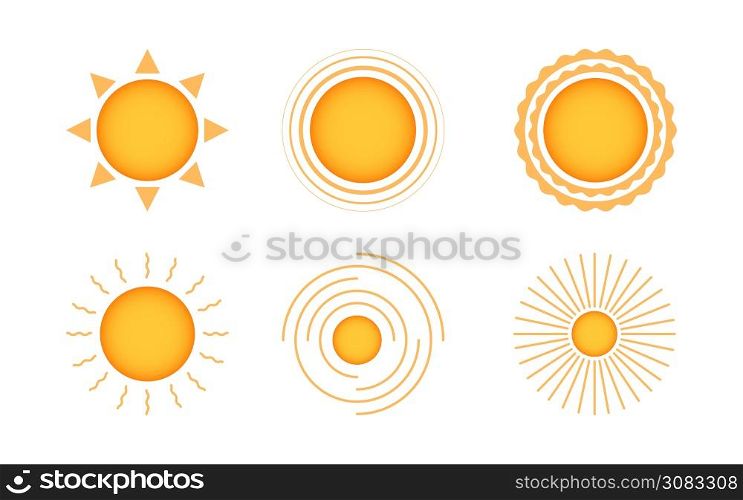 Yellow sun weather flat icon set isolated vector on white background