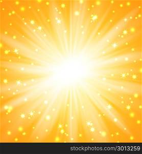 Yellow sunburst background. Yellow sunburst background with sparkles and rays, vector illustration