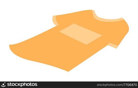 Yellow T-shirt isolated on white background. Designer fashion garment vector illustration. Clothes with a print on it. Sewing to order. Orange T-shirt with white pattern is lying on a flat surface. Yellow T-shirt isolated on white background. Designer fashion garment vector illustration