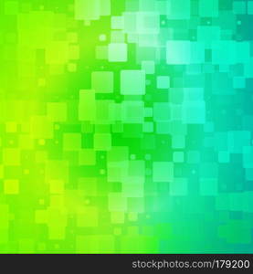 Yellow teal blue green shades vector abstract glowing background with random sizes rounded tiles square