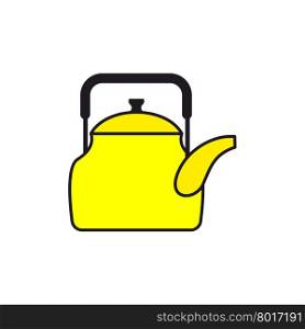 Yellow teapot. Tableware for boiling water. Icon kitchenware. Vector illustration