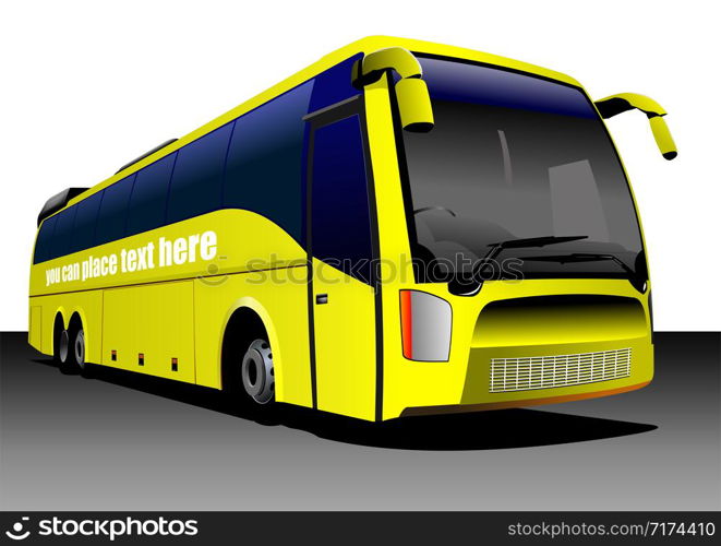 Yellow tourist or City bus on the road. Coach. Vector illustration