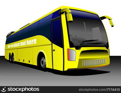 Yellow tourist or City bus on the road. Coach. Vector illustration