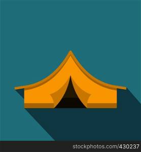 Yellow tourist tent icon. Flat illustration of yellow tourist tent vector icon for web. Yellow tourist tent icon, flat style