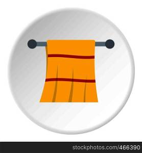 Yellow towel hanging on hanger icon in flat circle isolated on white background vector illustration for web. Yellow towel hanging on hanger icon circle