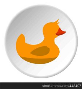 Yellow toy duck icon in flat circle isolated vector illustration for web. Yellow toy duck icon circle