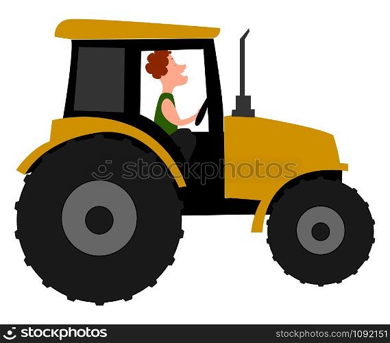 Yellow tractor, illustration, vector on white background.