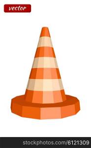 Yellow traffic cone isolated on white background. Icon warning. Low poly style. Vector illustration.
