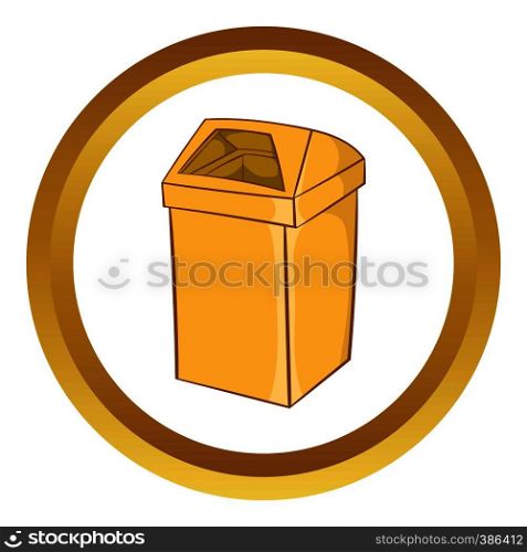 Yellow trash vector icon in golden circle, cartoon style isolated on white background. Yellow trash vector icon