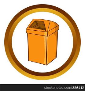 Yellow trash vector icon in golden circle, cartoon style isolated on white background. Yellow trash vector icon