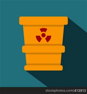 Yellow trashcan containing radioactive waste icon. Flat illustration of yellow trashcan containing radioactive waste vector icon for web on baby blue background. Ttrashcan containing radioactive waste icon