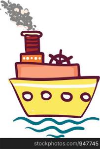 Yellow triple layered steam ship with wheel vector color drawing or illustration