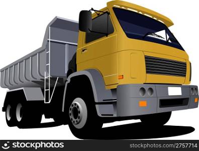 Yellow truck on the road. Lorry. Vector illustration