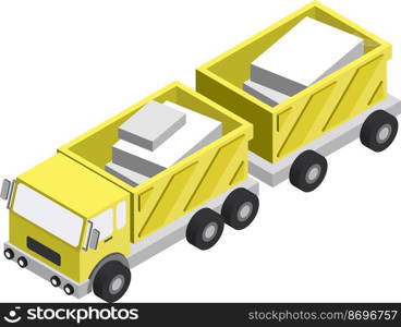 Yellow truck trailer illustration in 3D isometric style isolated on background