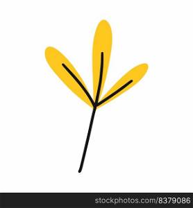 Yellow twig. Vector illustration of doodles. Flowers and herbs. Postcard decor element.