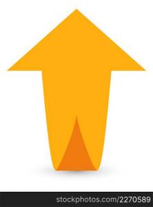 Yellow upward arrow. 3d growth pointer symbol isolated on white background. Yellow upward arrow. 3d growth pointer symbol