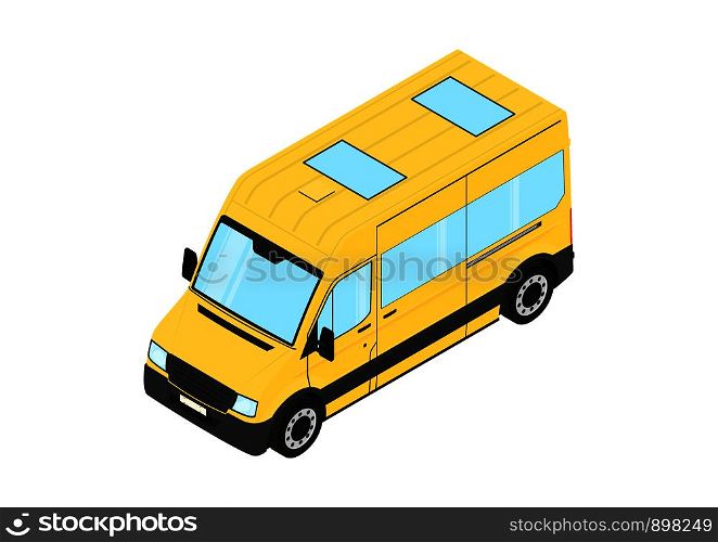 Yellow Van. Modern van on white background. Isometric view. Flat vector.