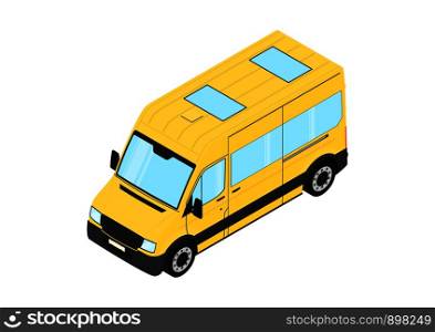 Yellow Van. Modern van on white background. Isometric view. Flat vector.