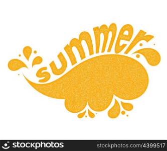 Yellow vector symbol summer sea on a white background. Abstract image of the waves with &#xA;the text SUMMER and texture. Stock vector illustration