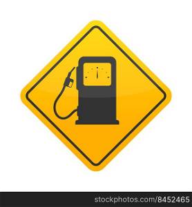 Yellow warning sign with a picture of a fuel pump. Warning about refueling. Flat style