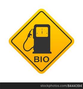 Yellow warning sign with the image of a biofuel pump. Warning about refueling. Flat style  