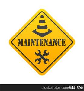 Yellow warning sign with the image of a cone and horn keys. Maintenance warning. Flat style