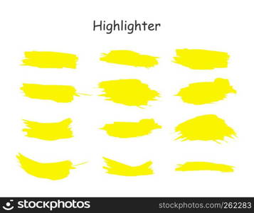 Yellow watercolor hand drawn highlight set. Vector highlighter brush lines. Marker pen highlight underline strokes.. Yellow watercolor hand drawn highlight set. Vector highlighter brush lines. Marker pen highlight underline strokes