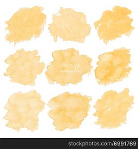 Yellow watercolor set on white background, Vector illustration.