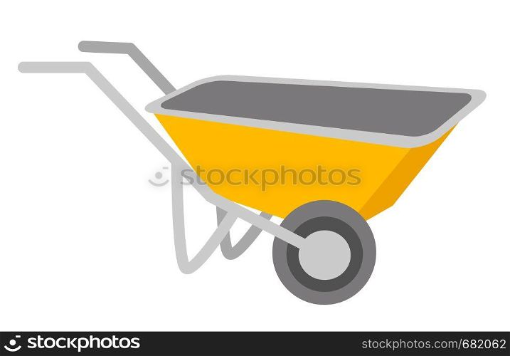 Yellow wheelbarrow vector cartoon illustration isolated on white background.. Yellow wheelbarrow vector cartoon illustration.