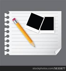 Yellow wooden pencil on a blank notepad vector illustration on business theme
