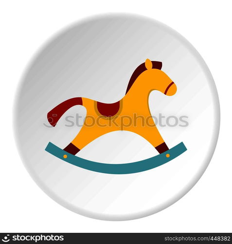 Yellow wooden rocking horse icon in flat circle isolated vector illustration for web. Yellow wooden rocking horse icon circle