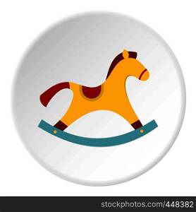 Yellow wooden rocking horse icon in flat circle isolated vector illustration for web. Yellow wooden rocking horse icon circle