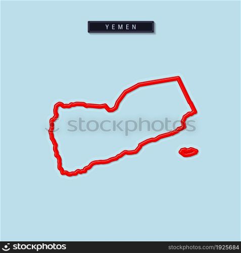 Yemen bold outline map. Glossy red border with soft shadow. Country name plate. Vector illustration.. Yemen bold outline map. Vector illustration