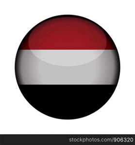 yemen Flag in glossy round button of icon. yemen emblem isolated on white background. National concept sign. Independence Day. Vector illustration.