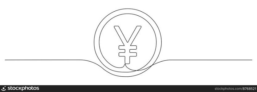 Yen coin continuous one line drawn. Japanese money linear symbol. Vector isolated on white.. Yen coin continuous one line drawn.