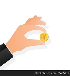 Yen coin hand, great design for any purposes. Vector drawing. Flat vector.. Yen coin hand, great design for any purposes. Vector drawing. Flat vector