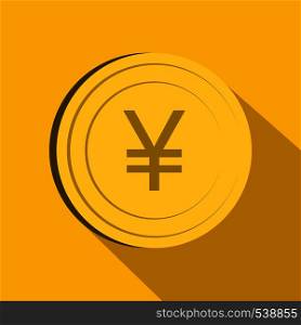 Yen icon in flat style on yellow background. Yen icon, flat style