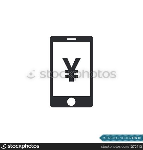 Yen Money Sign and Smartphone Icon Vector Template Flat Design
