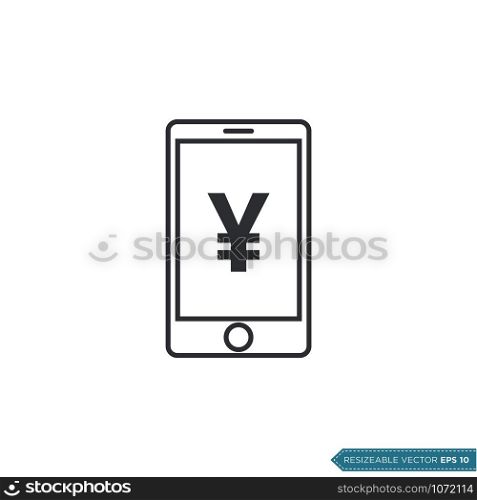 Yen Money Sign and Smartphone Icon Vector Template Flat Design