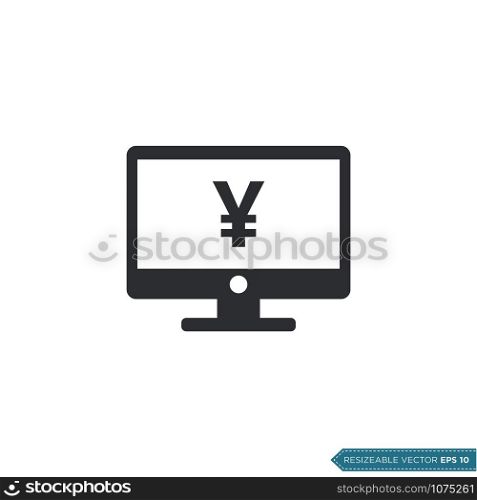 Yen Money Sign Computer Screen Icon Vector Template Flat Design