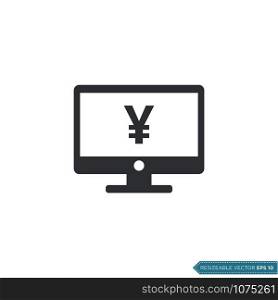 Yen Money Sign Computer Screen Icon Vector Template Flat Design