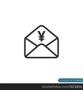 Yen Sign Envelope and Money Sign Icon Vector Template Flat Design