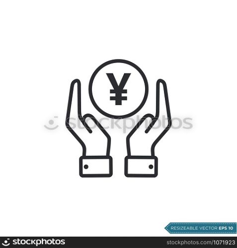 Yen Sign Hand Holding Money Icon Vector Template Flat Design