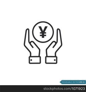 Yen Sign Hand Holding Money Icon Vector Template Flat Design