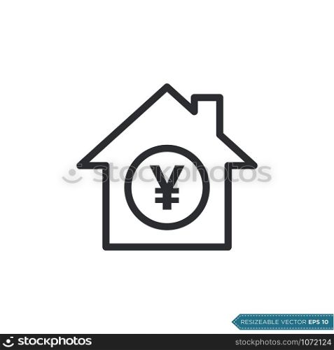 Yen Sign House Icon Vector Template Flat Design