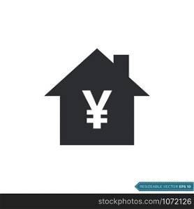 Yen Sign House Icon Vector Template Flat Design