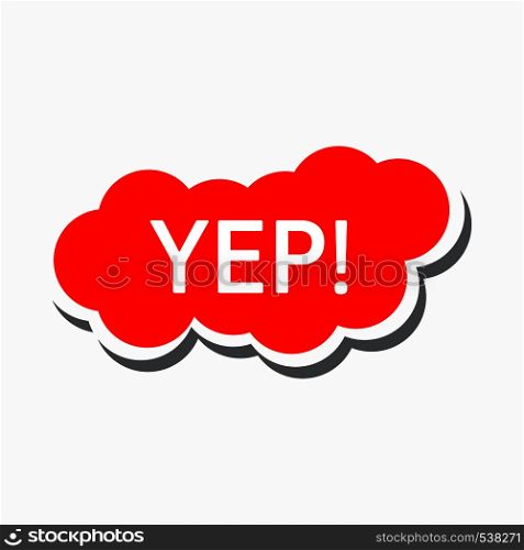 Yep in a red cloud icon in simple style on a white background. Yep in red cloud icon, simple style