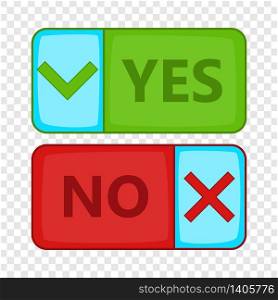 Yes and No button icon. Cartoon illustration of Yes and No button vector icon for web. Yes and No button icon, cartoon style