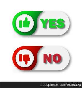 Yes and No button. Thumbs up and thumbs down icons. Flat vector illustration.