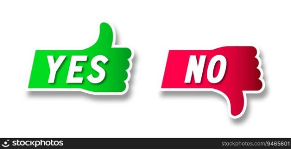 Yes and no sign. Hand voting with Yes and No. Thumb up and down red and green icon. Flat vector illustration.